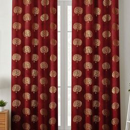 Galaxy Home Decor Maroon 2 Pieces Floral Printed Room Darkening Long Door Curtain-picture-26