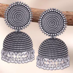 MEENAZ Silver-Plated Oxidised Dome Shaped Jhumkas-image-65