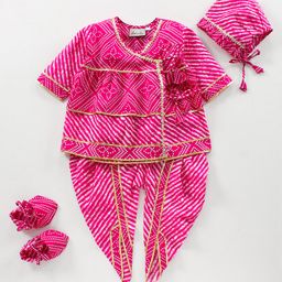 BownBee Full Sleeves Bandhni Printed Kurti With Dhoti Pants - Pink-image-77