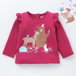 Babyhug Full Sleeves Top with Animal Graphics and Frill Detailing - Maroon-image-22