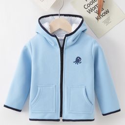 Kookie Kids Full Sleeves Solid Hoodie Octopus Embroidery - Blue-image-39