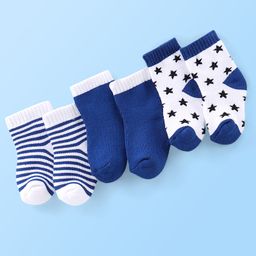 Cute Walk by Babyhug Ankle Length Anti-Bacterial Cotton Rich Terry Socks Stripes & Star Design Pack of 3 - Multicolor-image-22