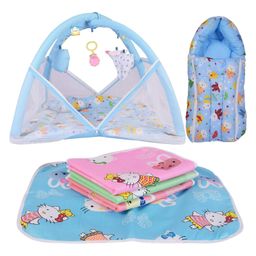 Kwitchy New Born Baby Sleeping Essential Combo of Mattress with Net Sleeping Bag Nappy Changing Mats Set - Blue-16