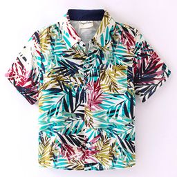 CrayonFlakes Half Sleeves Colorful Leaves Printed Shirt - Offwhite-image-60