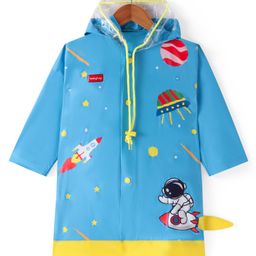 Babyhug Full Sleeves Below Knee Length Raincoat Astronaut Print - Blue-image-53