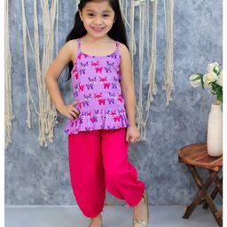 BownBee Pure Cotton Sleeveless Deer Printed Top & Harem Pant Set -  Purple-picture-34