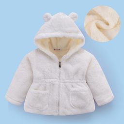 Kookie Kids Full Sleeves Front Open Hooded Solid Coloured Jacket With Ears Applique - White-image-34