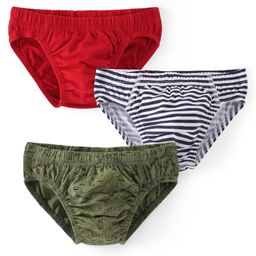 Honeyhap Premium Cotton Elastane Solid & Striped Briefs with Bio Finish Pack of 3 - Olive White & Red-image-55