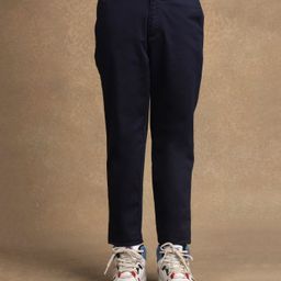 One Friday 100% Cotton Regular Fit Solid Trousers - Navy Blue-image-93
