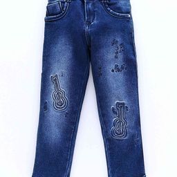 Enfance Guitar Embroidered Mild Washed Jeans  - Dark Blue-image-29