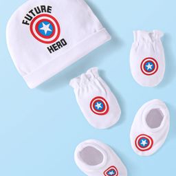 Babyhug MarvelInterlock Knit Cap Mittens & BootiesSet With Avengers Graphics - White-image-41