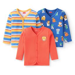 Babyhug Interlock Knit Full Sleeves Jhablas with Stripe & Animal Print Pack Of 3 - Blue Yellow & Red-5