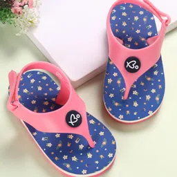 Babyoye Velcro Closer Flip Flops with Backstrap & Floral Print - Blue & Pink-picture-21