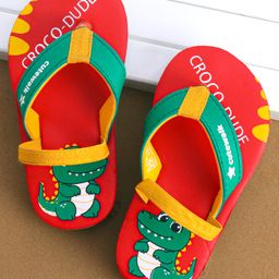 Cute Walk by Babyhug Flip Flops with Back Strap & Crocodile Print - Red-image-72