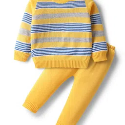 Babyhug Knit Full Sleeves Striped Pullover Sweater Set - Mustard-picture-36