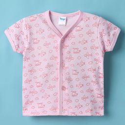 Tango Popcorn Knit Half Sleeves Front Open Jhabla with Aeroplane Print - Pink-image-20