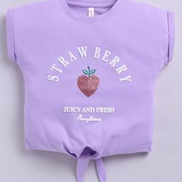 giniekids Cotton Blend Sleeveless Strawberry Puff Printed Crop Top - Lavender-image-8