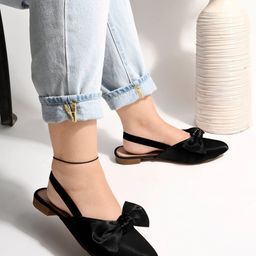 Shoetopia Bow Applique Detailed Flat Sandals - Black-image-110