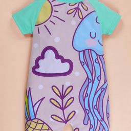Kiddopanti Half Raglan Sleeves Jelly Fish Printed Legged Swimsuit - Aqua Blue-image-62