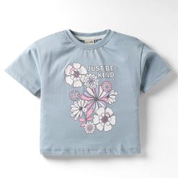 CUCUMBER Sinker Knit Half Sleeves T-Shirt With Floral Print - Light Blue-image-67