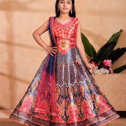 Aarika Silk Woven Sleeveless Floral Printed Mirror Work Detailed Lehenga Choli With Dupatta Set - Gajri-image-85