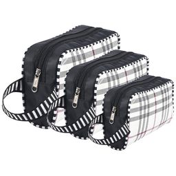 Kuber Industries Cream Colored 3 Pieces Printed Waterproof Toiletry Bags With Handle-50
