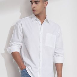 HIGHLANDER Men Comfort Relaxed Fit Textured Spread Collar Cotton Casual Shirt-picture-49