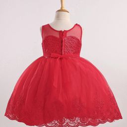 Bluebell Woven Sleeveless Party Frock With Sequin Embellished & Net Detailing - Red image 3
