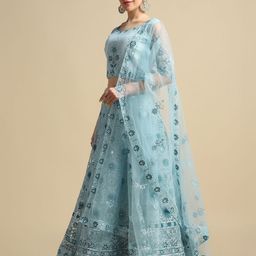 KALINI Embroidered Net Semi Stitched Lehenga & Unstitched Blouse With Dupatta image 4