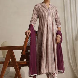 Khushal K Women Floral Printed Cotton A-Line Kurta with Trousers & Dupatta-picture-27