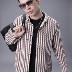 SOKO STREET Relaxed Fit Self Striped Drop-Shoulder Sleeves Casual Shirt-picture-22