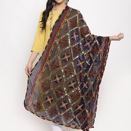Clora Creation Navy Blue Embellished Dupatta image 1