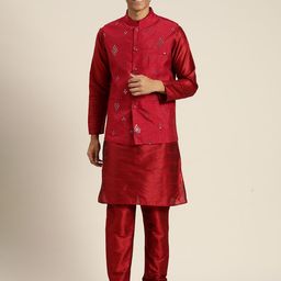SOJANYA Mandarin Collar Regular Kurta With Churidar & With Nehru Jacket-18