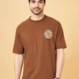 People By Pantaloons Leather Brown Cotton Boxy Fit Printed T-Shirt-picture-27