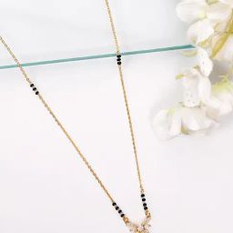 Abdesigns Gold-Plated Black Beaded American Diamond Mangalsutra-image-86