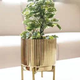 BEHOMA Gold Metal Fluted Planter (8 Inch)-image-3
