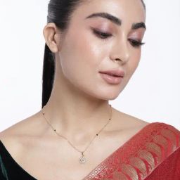 Abdesigns Gold-Plated American Diamond & Black Beaded Mangalsutra-41