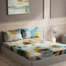 DDecor Abstract Turquoise Blue 145 TC Cotton King Bedsheet with 2 Pillow Covers-69