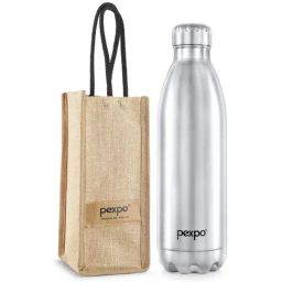 Pexpo Silver Stainless Steel Electro Vacuum Insulated Flask Water Bottle with Jute Bag (1500 ml)-22