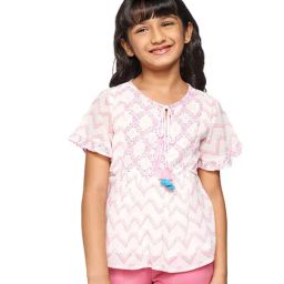 Global Desi Girl Pink & White Floral Print Top-image-67