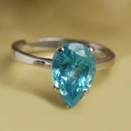 Clara 92.5 Sterling Silver Swiss Zirconia Sky Blue Tear Drop Adjustable Ring-picture-11