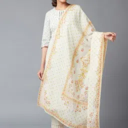 W Off-White Cotton Printed Dupatta-picture-36
