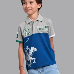 Beverly Hills Polo Club Kids Grey & Blue Cotton Printed Polo T-Shirt-image-69