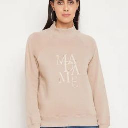 MADAME Beige High Neck Sweatshirt-image-12
