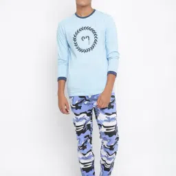 Lil Tomatoes Kids Blue Printed Full Sleeves T-Shirt with Pyjamas-image-78