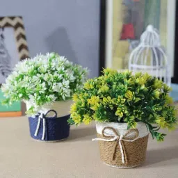 Foliyaj Multicolor Plastic Artificial Flower Plant With Pot - Set of 2-58
