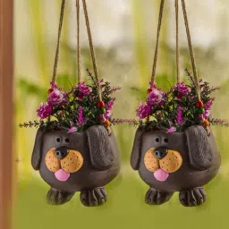 ExclusiveLane Winging Dog Hand-painted Chocolate Brown Terracotta Hanging Planter Pot - Set of 2-image-29