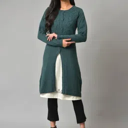 W Teal Green Knitted Cardigan-2