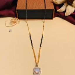 Abdesigns Gold-Plated American Diamond & Black Beaded Mangalsutra-60