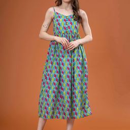 Chandbaali Women Ethnic Motif Printed Sleeveless Cotton A-Line Dress-image-1